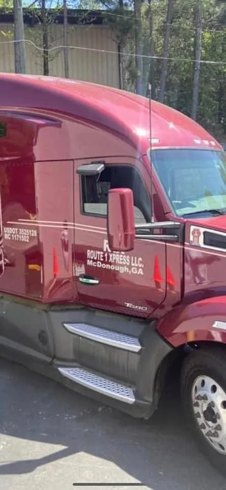 Commercial semi-truck cab lettering and graphics by Fontz Graphics Designs