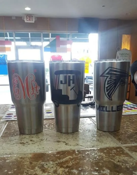 Custom branded stainless steel tumblers by Fontz Graphics Designs