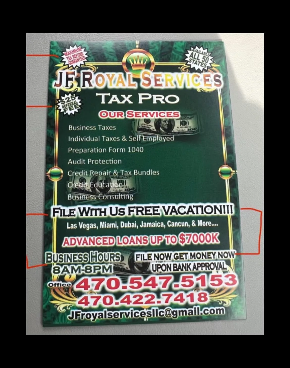 Close-up of a full-color custom flyer printed for a Fontz Graphics Designs client