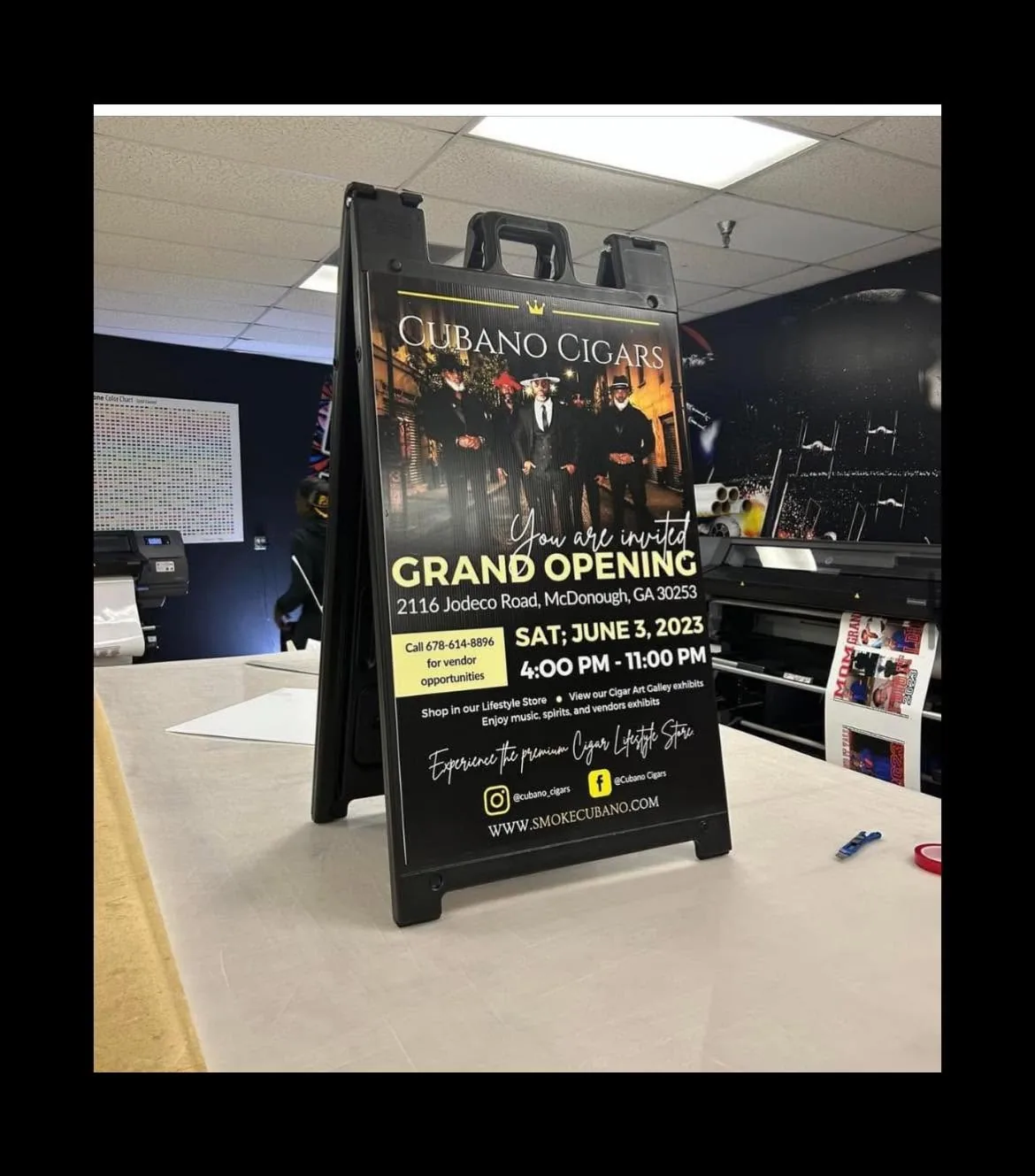 Custom A-frame sidewalk sign produced by Fontz Graphics Designs