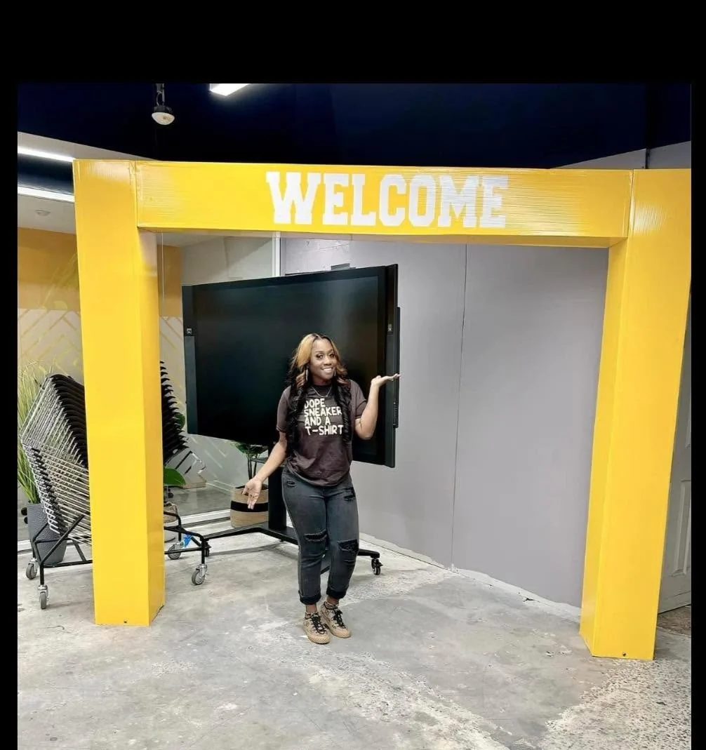 Custom welcome sign backdrop produced by Fontz Graphics Designs
